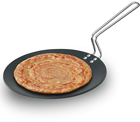 Futura Tava Griddle Pan Nonstick Q50 26cm Aluminium 4.88mm Thick, Non-Toxic, Non-Staining, Stainless Steel Stay-Cool 6mm Thick Handle, Cooks Cutlets Pancakes Chapati Roti, Heavy Gauge Rounded Base by Hawkins