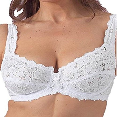 Lifeessentials11 LACE Full Cup Non-Padded Support Underwired Bra, Black & White, Size 34-44, B-DD (DD, White, 42)