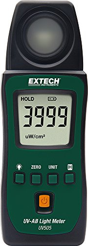 Extech UV505 Taschen-UV-AB-Lichtmesser, UVA und UVB | Misst UVA- und UVB-Intensität, Sensor 290-390nm, Spitzenwerthaltung, Min/Max, LCD, Taschenformat