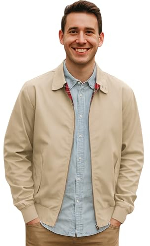 Urban Road Mens Classic Vintage Harrington Bomber Jacket Beige