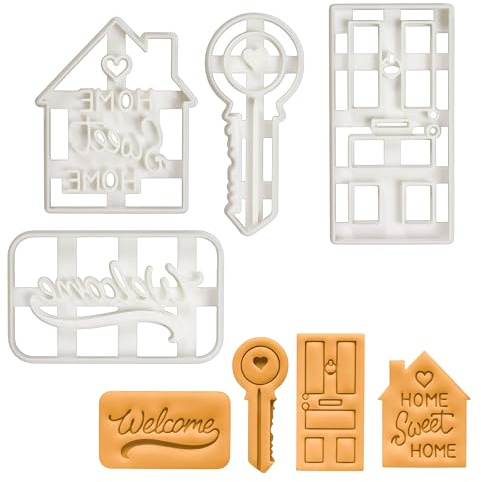 bakerlogy 4er Set Einweihungsparty Ausstechformen (Trautes Heim, Glück allein, Haustür, Hausschlüssel, Willkommen Matte), 4 Teil