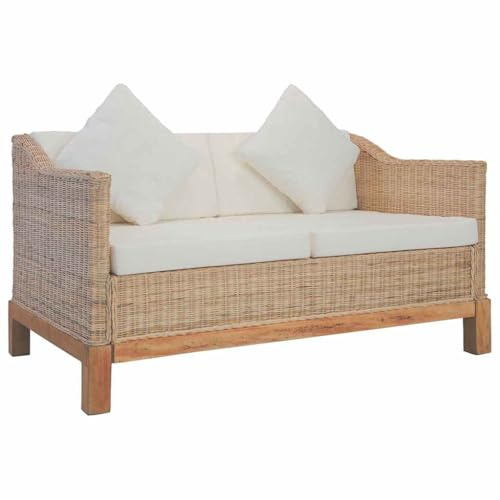 vidaXL Divano a 2 Posti con Cuscini Sfoderabili Relax Comodo Elegante Rustico Sofa Arredo Salotto in Rattan Naturale Telaio in Massello di Mango