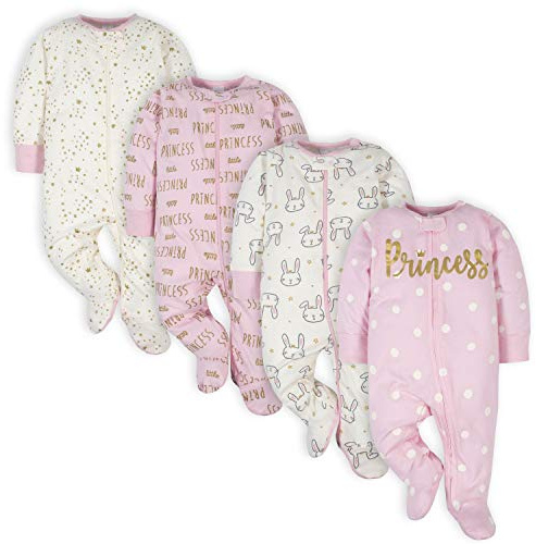 Gerber Sleep 'N Play Lot de 4 grenouillères pour bébé fille, motif princesse