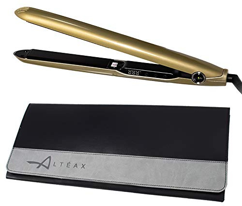 EUPHORIA - Plancha de pelo profesional de turmalina con pantalla digital y temperatura ajustable hasta 230° + ALTÉAX® Funda de piel sintética fabricada en Italia
