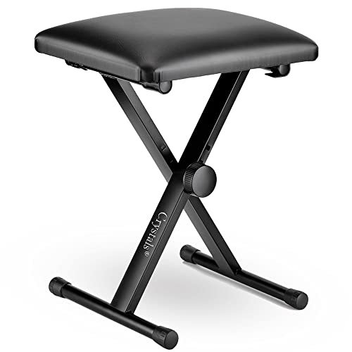 Denny International Double Braced X Frame Music Piano Stool Keyboard Bench Chair with Adjustable Height Easy Folding for Storage by Crystals® (Keyboard Chair)
