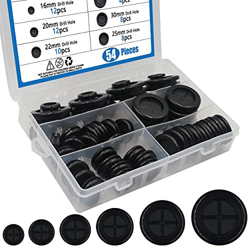 BESTYCHAO Kit di assortimento di anelli di tenuta in gomma, 54 pezzi 6 misure Kit di assortimento di anelli di guarnizioni per cavi elettrici a doppia faccia per la protezione di fili, spine e cavi