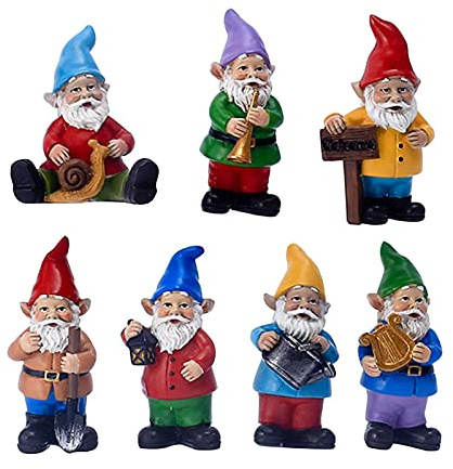 Pipicat Mini Figurines de Nains de Jardin - Lot de 7 Décorations d'Extérieur - Accessoires de Fée Miniatures