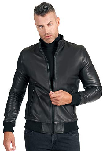 D'Arienzo Bomber in Pelle Nera Uomo Giacca Autunnale Giubbotto Giubbino Vera Pelle Made in Italy 106 58/Nero