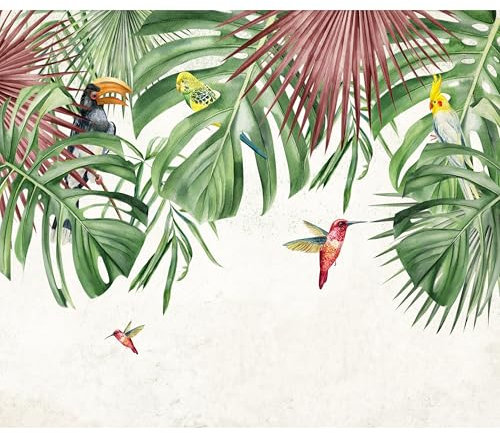 murando - Vlies Fototapete tropische Blätter 350x256cm Foto Tapete Schlafzimmer Wohnzimmer Vliestapete XXL Motivtapeten Bildtapete 3d Effekt Wand Dekoration - Papageien Vögel Dschungel b-C-10068-a-c