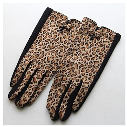 OLIMY Handschuhe Damen Elastische Wollstrick-Handschuhe Mit Touchscreen-Leopardenmuster Warme Kaschmir-vollfinger-bogenhandschuhe Fingerhandschuhe Damen