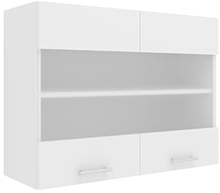 VCM Armario de Cocina Ancho 80 cm Puerta de Cristal Mate Armario de Pared Cocina Muebles de Cocina Esilo Blanco