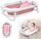 TRMLBE Bañera Plegable para Bebé 82x50cm PP+PTE Bañera para Bebé Bañera Antideslizante para Ahorro de Espacio para Recién Nacidos (Rosa, con Cojín de Asiento)