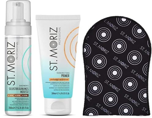 St. Moriz Professional Set: Mousse 200 ml + Primer 200ml + Applikator-Handschuh 1Stk. (Transparent)