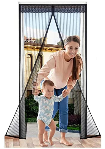Magnetisch Fliegengitter Tür 215x220cm(85x87inch) Automatisch schließende Fliegengittertür nach Maß für Innen-/Patio/Schiebetür, Schwarz