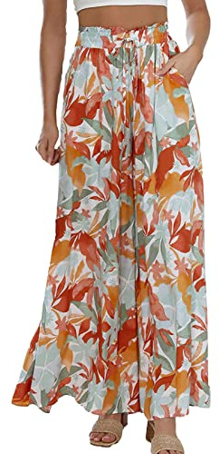 aromm Palazzo Femme Jambe Large Pantalons Taille Élastiquée Casual Longue Pantalon Multi,XXL