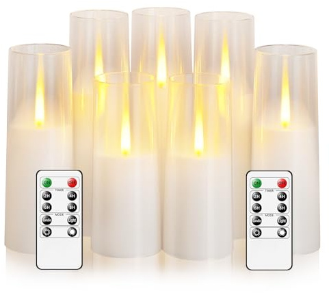 kakoya Flameless LED Candles Upgraded Realistic Flickering Flame,7Pcs Battery Operated Candles with Remote Timers,LED Pillar Candles for Home Decor,Christmas,and Parties（White）