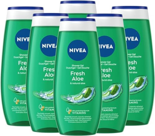 NIVEA Gel Doccia Fresh Aloe in Confezione da 6 x 250ml, Bagnoschiuma in gel rinfrescante, Gel bagnoschiuma donna con Aloe Vera, Vitamina C e Vitamina E, Docciaschiuma per una pelle morbida