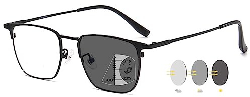 VEVESMUNDO Selbsttönende Gleitsicht Lesebrille Sonnenlesebrille Herren Damen Blaulichtfilter Photochrome Gleitsichtbrille Sehhilfe Lesehilfe mit Sonnenschutz (1 Stück Schwarz, 2.5)