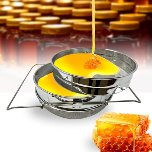 SunVara Honigsieb – Imkereiausrüstung aus Edelstahl für 2,7 l Eimer, manueller Extraktor, Doppelsieb und mehr – ideal für Imker – müheloses Filtern, Ernten und Extrahieren von Honig