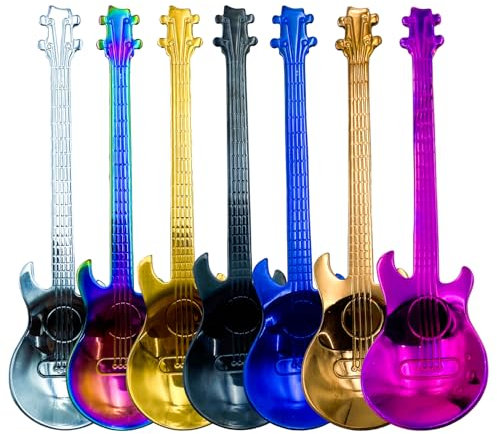 Cucharillas de Café, Cucharas de Té, Cucharas de Café con Forma de Guitarra Coloridas Cucharillas de Café de Acero Inoxidable , Regalos de Diseño Creativo para Hombres y mujer 7 Piezas