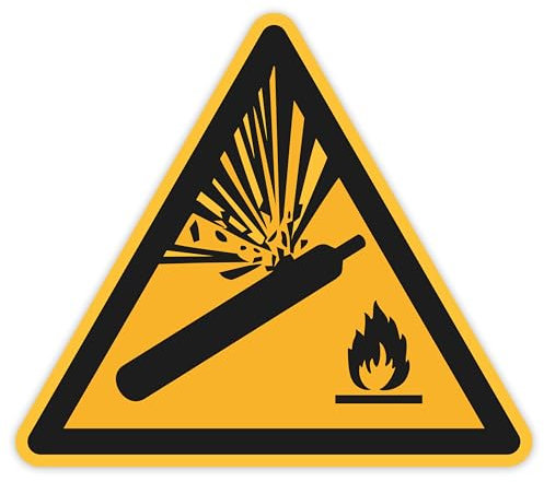 Warning Sign 150mm - DIN EN ISO 7010 - ASR A1.3 - Indoor & Outdoor - 15cm - PVC Adhesive - Self Adhesive (25, W029 Gas Cylinder Notice)