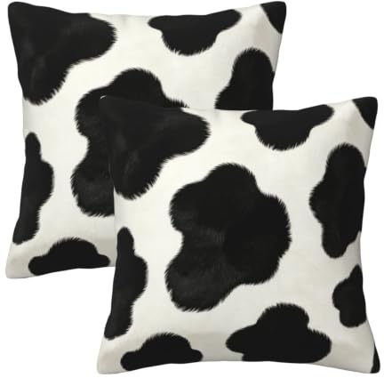 Tebjh Black and White Western Cow Print Pillow Covers 18x18 Set of 2, Faux Fur Cowhide Throw Pillow Covers Outdoor Decorative Pillow Case for Couch Bed Sofa Cushion Home Decor