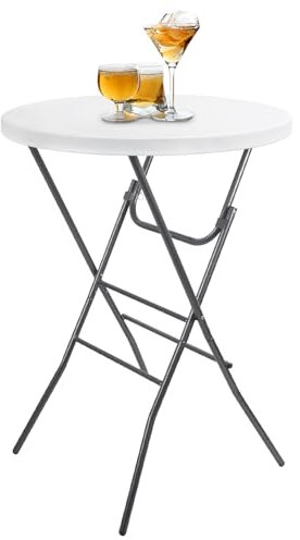 pollilar Cocktail Table 28in Portable Folding Bar Height Table, Compact Round High Top Plastic & Steel Bistro with Removable Legs, for Indoor Outdoor RV Patio Catering Parties Commercial Events-White