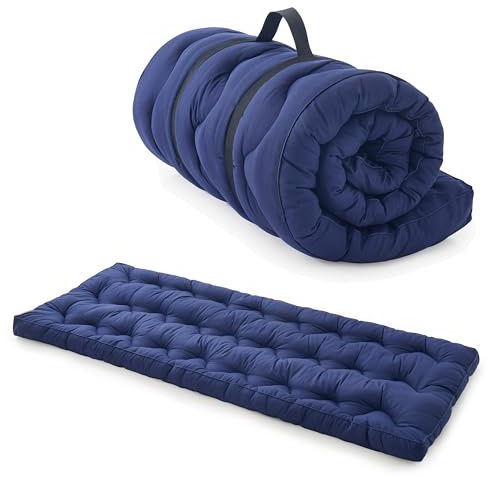 Jamdok Thick Sleeping Mat for Camp Bed and Lounge Chair (190 x 75 cm), Quilted Bed for Camping Sleep, sleeping mattress for floor, Portable (Dark Blue)