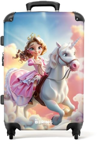 NoBoringSuitcases© Kinderkoffer, Kinderkoffer Mädchen, Koffer Groß, TSA, | 72 L - Koffer Kinder Mädchen, Reisetrolley, Koffer 20kg Gepäck, Koffer Mittelgroß (Prinzessin, Einhorn - Rosa-Weiß, 67 cm - )