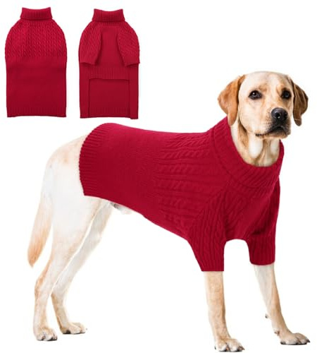 Hundepullover für Große Hunde Hundepulli Winter Warm Hunde Pullover Rollkragen Strickpullover Hundemantel Hundepulli für Corgi,Golden Retriever Wintermantel Hunde Warme Hundekleidung Rot,XXL