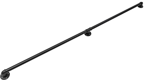 2M/6.6FT Stairs Handrail Wall Mounted Non-Slip Grab Bar Metal Galvanized Iron Safety Railing Industrial Iron Pipe Hand Railing Safety Indoor Outdoor Black Hand Rails Stairs