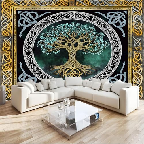 Estilo Vikingo Papel Pintado Pared árbol geométrico de la vida Papel Tapiz Tejido No Tejido DecoracióN de Pared Murales 250x175 cm FotográFic Sala de Estar Dormitorio Tv De Fondo Fotomurales