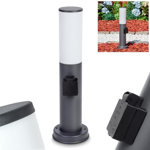 HOFSTEIN Sockelleuchte Caserta, Außenwegeleuchte mit Steckdose aus Metall/Kunststoff in Anthrazit/Weiß, moderne Wegeleuchte für Garten, Außenbereich, Hof, Terrasse, Höhe 45,5cm, E27, IP44