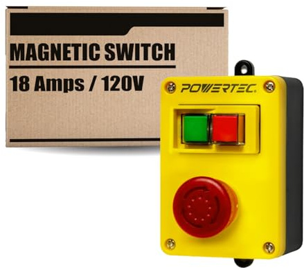 POWERTEC 120V, 18A Magnetic Switch for Router Table, EZ Mounting on Work Bench & Tool Stand, Power Tool Safety Switch w/Emergency Stop Button for Table Saw, Drill Press, Band Saw, 1 PK (71969)