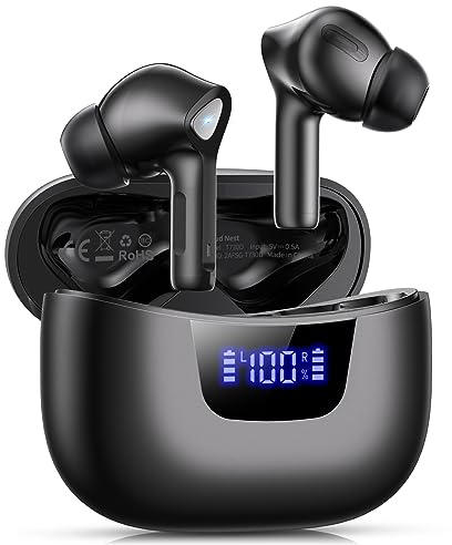 Trådlösa öronsnäckor Bluetooth V5.3 hörlurar 50H uppspelning djup bas stereo öronknoppar med LED-skärm laddningsfodral IPX7 vattentäta hörlurar med mikrofonheadset för laptop Pad Android/iOS-telefoner