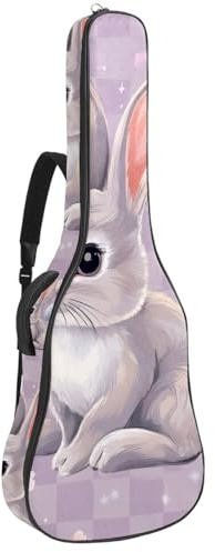 KengjuTesu 43 Zoll Akustikgitarre Softcase mit Rucksackgurt und 2 Taschen Lila Bunny Eggs, Keine Polsterung Rucksack Wasserdicht Oxford Tuch Bassgitarre Gigbag für Konzertgitarre, mehrfarbig,
