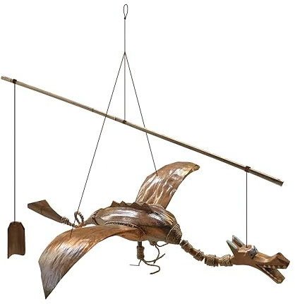 Windspiel Drache aus Kokosnuss, handgefertigt, ca. 70 x 44 x 40 cm, Gartendekoration, Windspiel zum Hängen