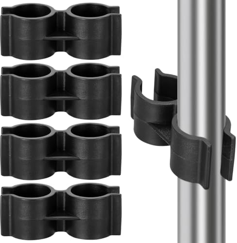 BESTonZON Dustpan Broom Connection Buckle Plastic Fastener Double Tube Clamp for 0.7-0.8 Inch Diameter Pipes Easy Installation Black Holder for Home Cleaning Space Saving