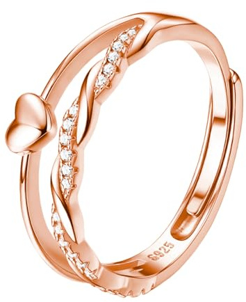 HEEYA Ringe Silber 925 für Damen Herzring Stapeln Daumenring Verstellbarer Eheringe Crossover Ring mit 5A Zirkonia Ewigkeit Verlobungsring Engagement Promise Ring für Frauen Schmuck Geschenk