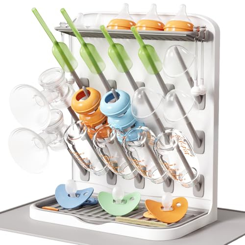 Lifewit Baby Bottle Drying Rack with Mat, Standing Holder with Detachable Brackets, Space Saving Countertop Organiser for Feeding Nipples, Teats, Soothers, Sealing Discs Storage, Newborn Essentials
