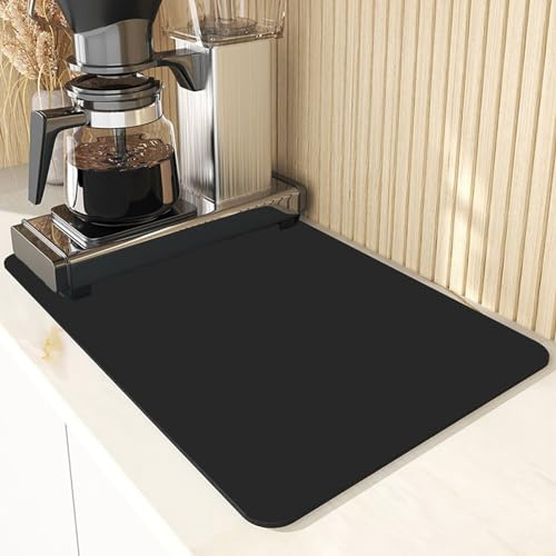 SHGarden Abtropfmatte für Geschirr, 40 x 50 cm Schnelltrocknend Saugfähige Unterlage für Kaffeemaschine, rutschfeste Gummisohle Saugstarke Trockenmatte für Küche Haustiere Spüle SH004 (Schwarz)