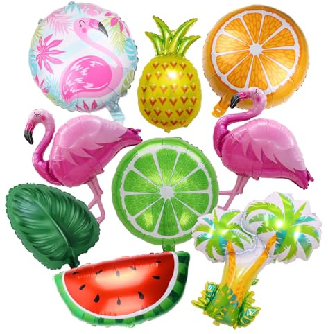 TUONYIS 9 Stück Hawaii Party Deko Hawaii Party Folienballon, Flamingo Geburtstags Deko Riesen Hawaii Luftballons,Aufblasbare Flamingos,Ananas,Palmen,Monstera-Blätter,Obstballons, Hawaii Dekoration Set