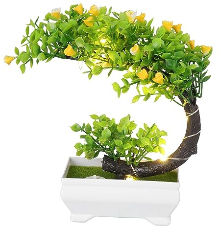 GLEAVI Simulation Bonsai Led Lamp Yellow Flowers, Artificial Potted Plant Decor for Home and Desktop, Glowing Fake Flower Ornament for Living Room and Office