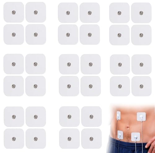 32 Stück Ersatz-Elektroden Pads für Sanitas & Beurer TENS Geräte (bsp. EM49), 5x5cm Wiederverwendbare Gel-Elektroden mit 3.5mm Druckknopf, Universell für Schmerztherapie und EMS Training