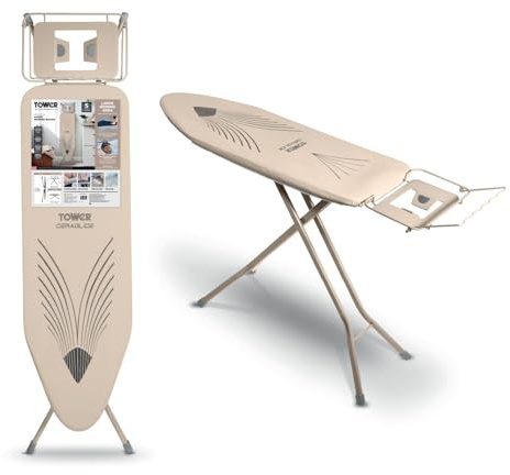 Tower T873014MSH Ceraglide Plus Large Ironing Board with Adjustable Height, Smooth Glide Cover, Non-Slip Feet, Latte