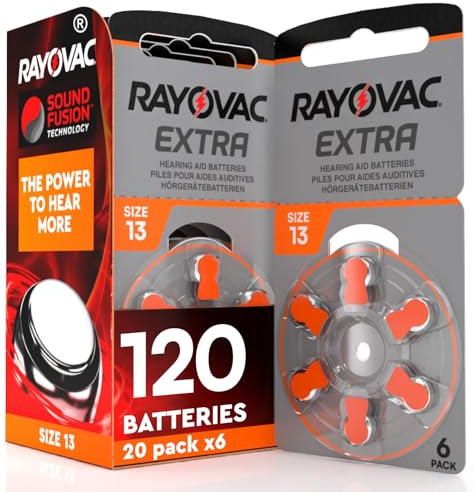 120 Batterie per Apparecchi Acustici Rayovac Misura Extra 13 Sound Fusion Technology - 20 Blister da 6 Pile