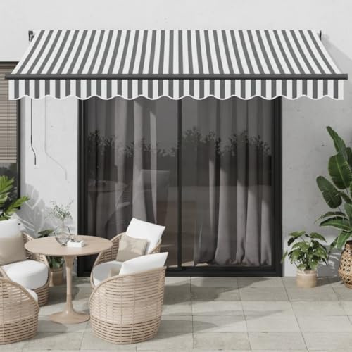 Tenda da Sole Automatica con Telecomando, Tessuto Antracite e Bianco UV50+, Alluminio Verniciato, per Esterno, Patio, Balcone, Bar, 350 x 250 cm