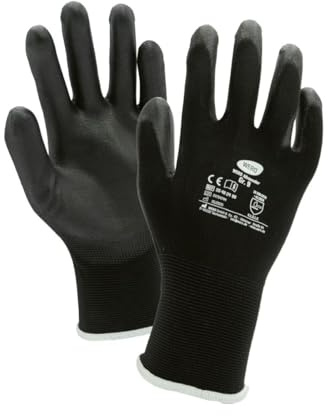 WERO Allrounder Arbeitshandschuhe – 12 Paar Feinstrickhandschuhe mit PU-Beschichtung - EN 388 zertifiziert - atmungsaktiv - rutschfest - für Montage & Industrie (Schwarz, 8)