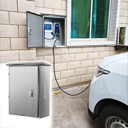 Borne de Recharge Boîtier de Recharge Mural en Acier Inoxydable pour Véhicules Électriques, Housse de Protection Étanche pour Chargeur de Véhicule Électrique avec Serrure et Crochet pour Câble
