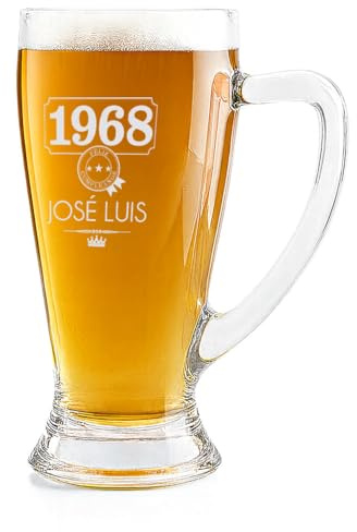 Jarra de Cerveza Baviera Personalizada con Texto Grabado | Jarra de Cristal para Cerveza | Incluye estuche Regalo (Año de nacimiento)